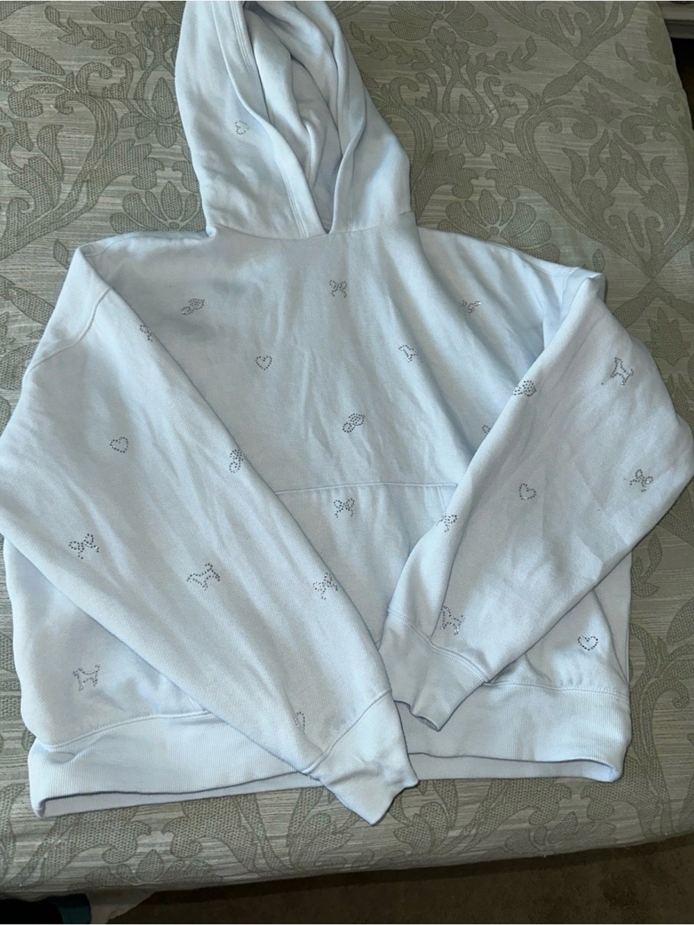 PINK Victoria's Secret Light Blue Crewneck Hoodie with Tiny Stitch Motifs